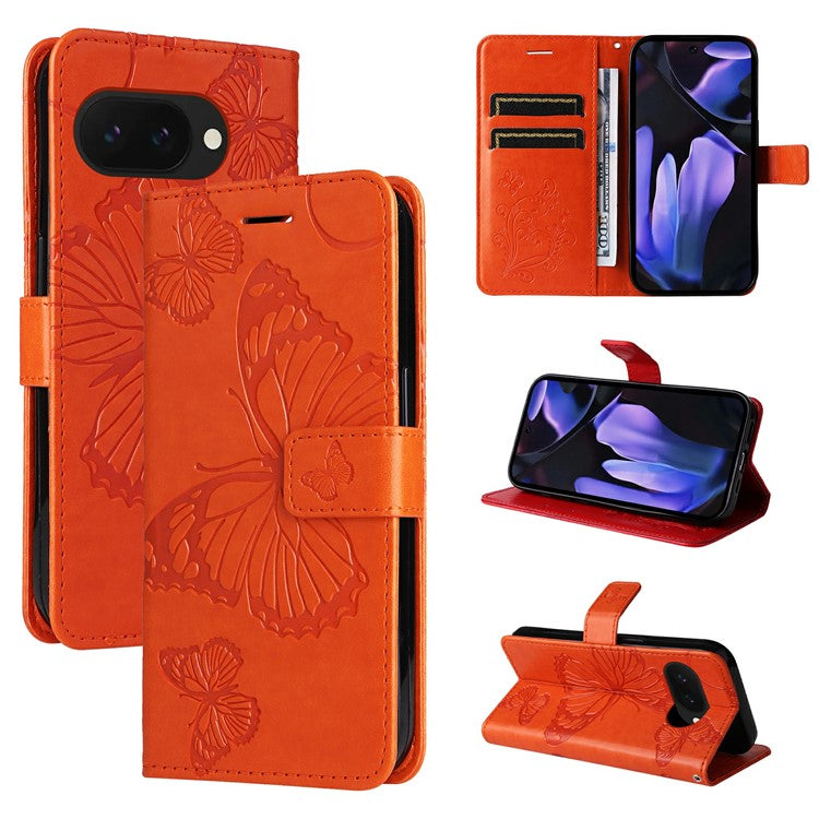 For Google Pixel 9a Case Butterfly Leather Phone Cover  - Orange