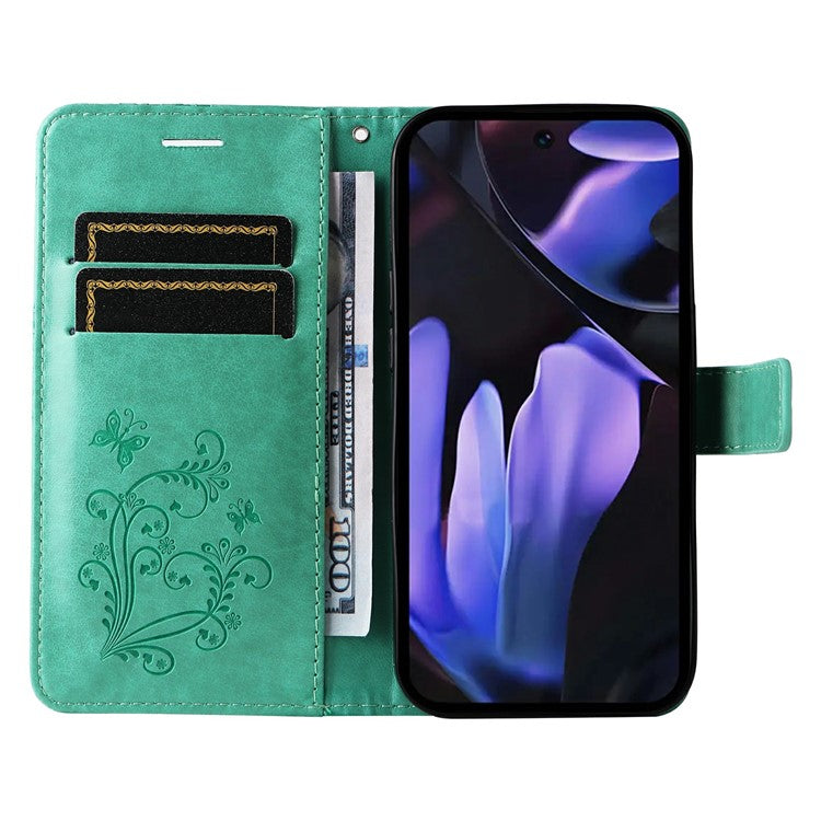 For Google Pixel 9a Case Butterfly Leather Phone Cover  - Green