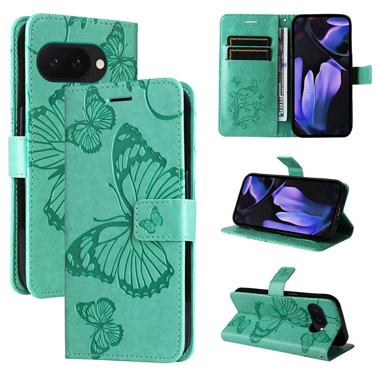 For Google Pixel 9a Case Butterfly Leather Phone Cover  - Green