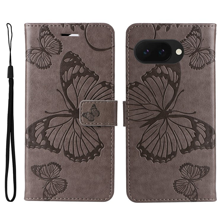 For Google Pixel 9a Case Butterfly Leather Phone Cover  - Grey