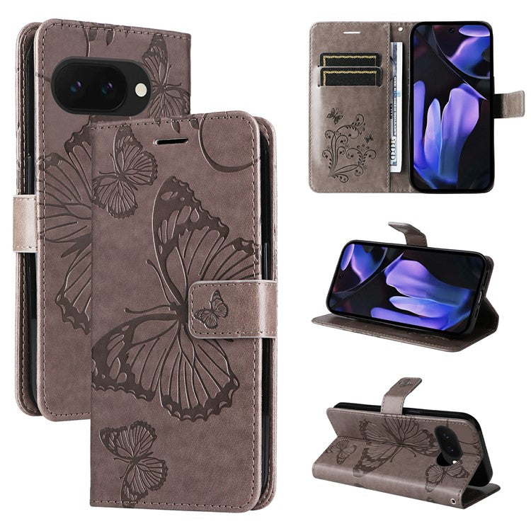 For Google Pixel 9a Case Butterfly Leather Phone Cover  - Grey