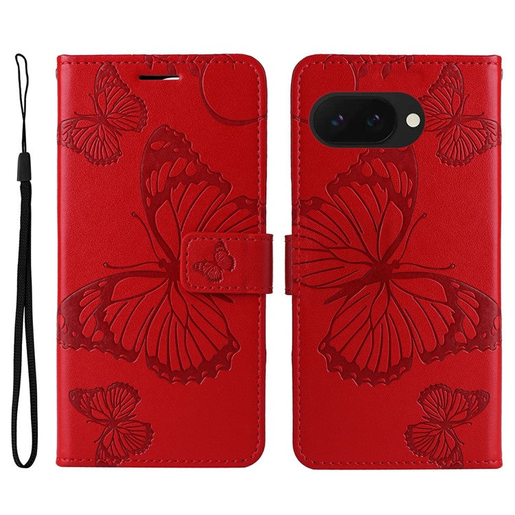 For Google Pixel 9a Case Butterfly Leather Phone Cover  - Red