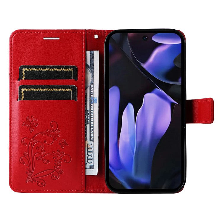 For Google Pixel 9a Case Butterfly Leather Phone Cover  - Red