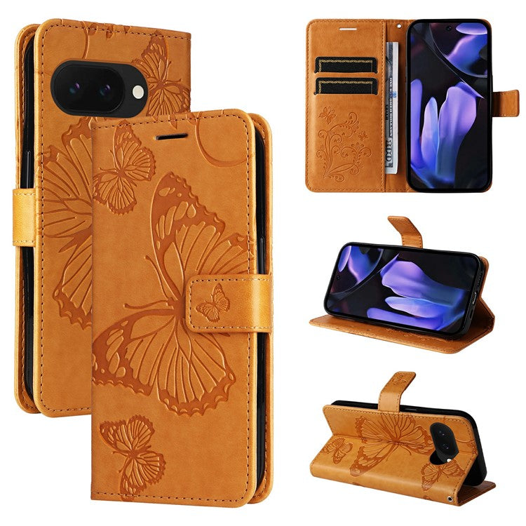 For Google Pixel 9a Case Butterfly Leather Phone Cover  - Yellow