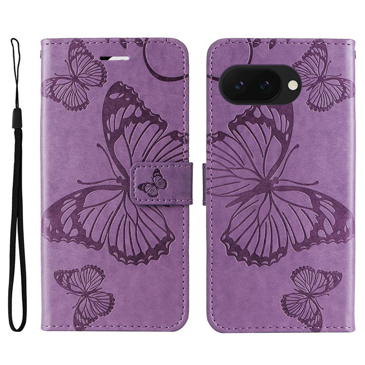 For Google Pixel 9a Case Butterfly Leather Phone Cover  - Light Purple