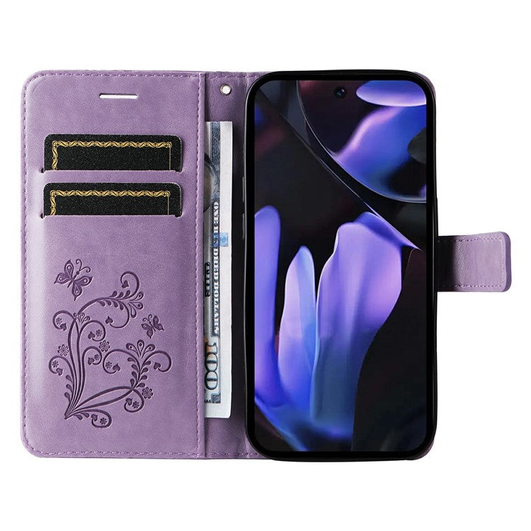 For Google Pixel 9a Case Butterfly Leather Phone Cover  - Light Purple