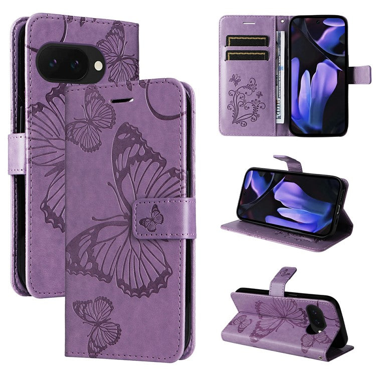 For Google Pixel 9a Case Butterfly Leather Phone Cover  - Light Purple