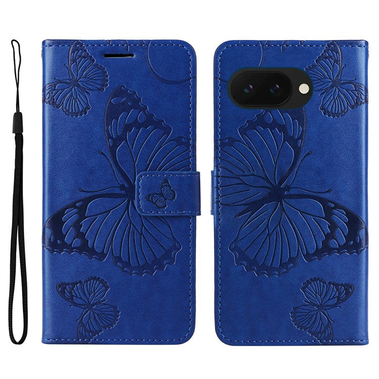 For Google Pixel 9a Case Butterfly Leather Phone Cover  - Blue