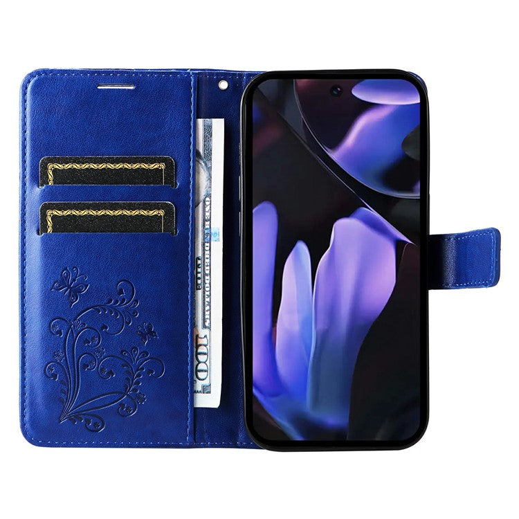 For Google Pixel 9a Case Butterfly Leather Phone Cover  - Blue