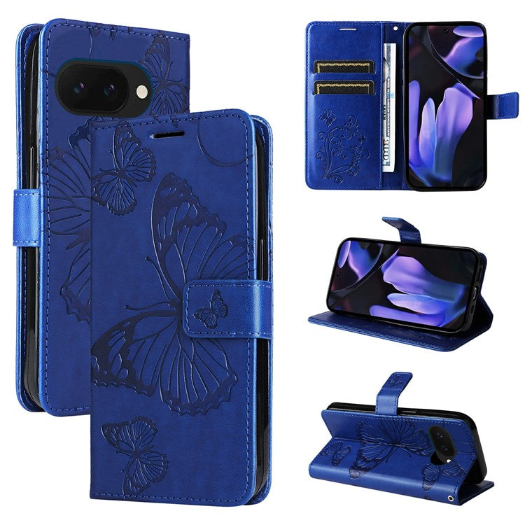 For Google Pixel 9a Case Butterfly Leather Phone Cover  - Blue