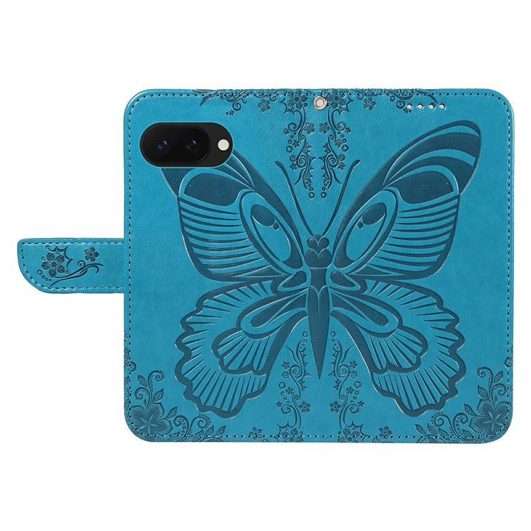 For Google Pixel 9a Case Butterfly Pattern Leather Wallet Flip Phone Cover - Blue