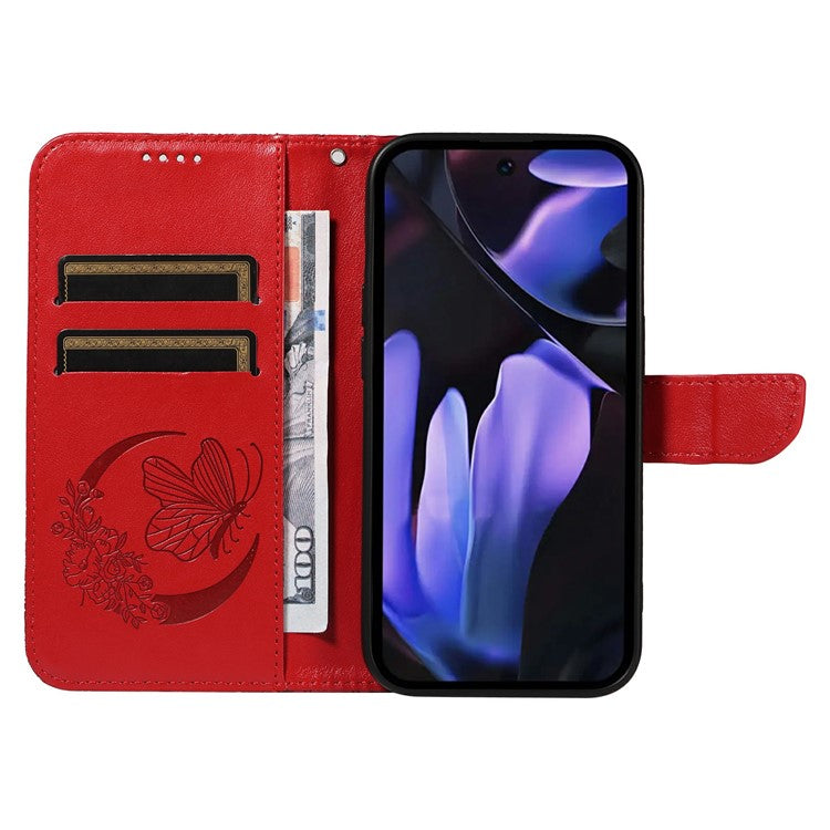 For Google Pixel 9a Case Butterfly Pattern Leather Wallet Flip Phone Cover - Red