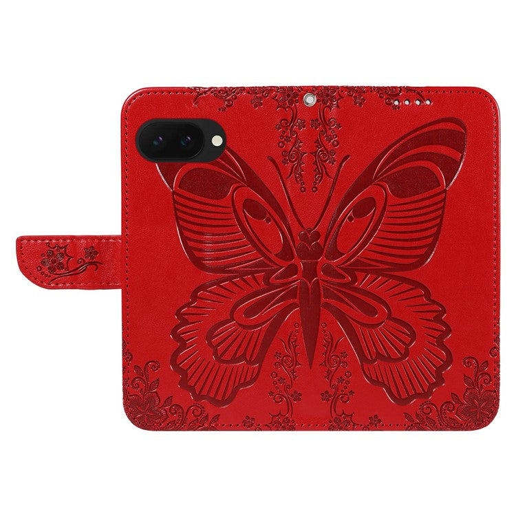 For Google Pixel 9a Case Butterfly Pattern Leather Wallet Flip Phone Cover - Red