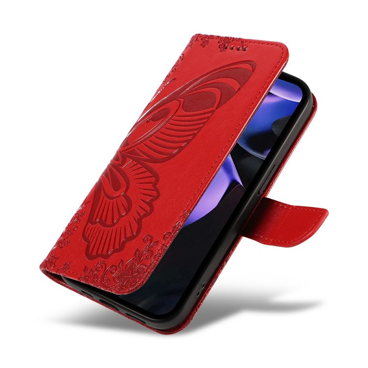 For Google Pixel 9a Case Butterfly Pattern Leather Wallet Flip Phone Cover - Red