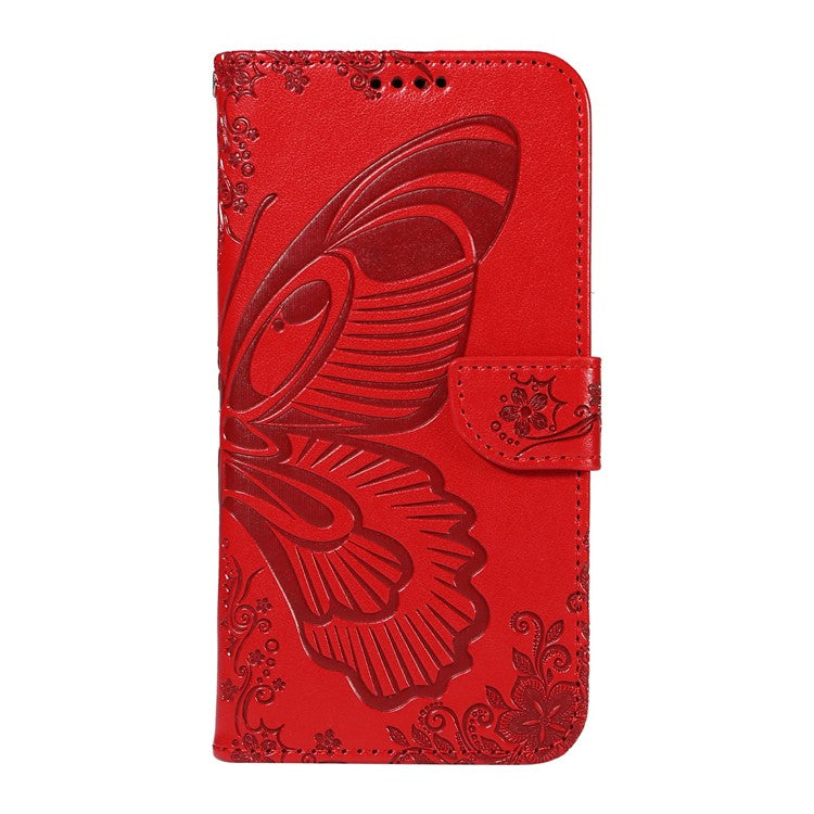 For Google Pixel 9a Case Butterfly Pattern Leather Wallet Flip Phone Cover - Red