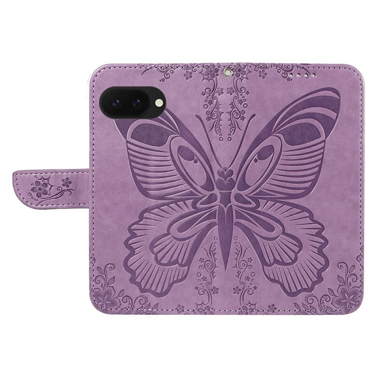 For Google Pixel 9a Case Butterfly Pattern Leather Wallet Flip Phone Cover - Light Purple