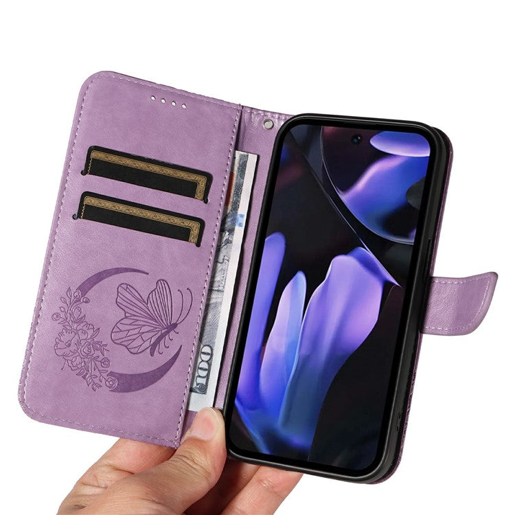 For Google Pixel 9a Case Butterfly Pattern Leather Wallet Flip Phone Cover - Light Purple