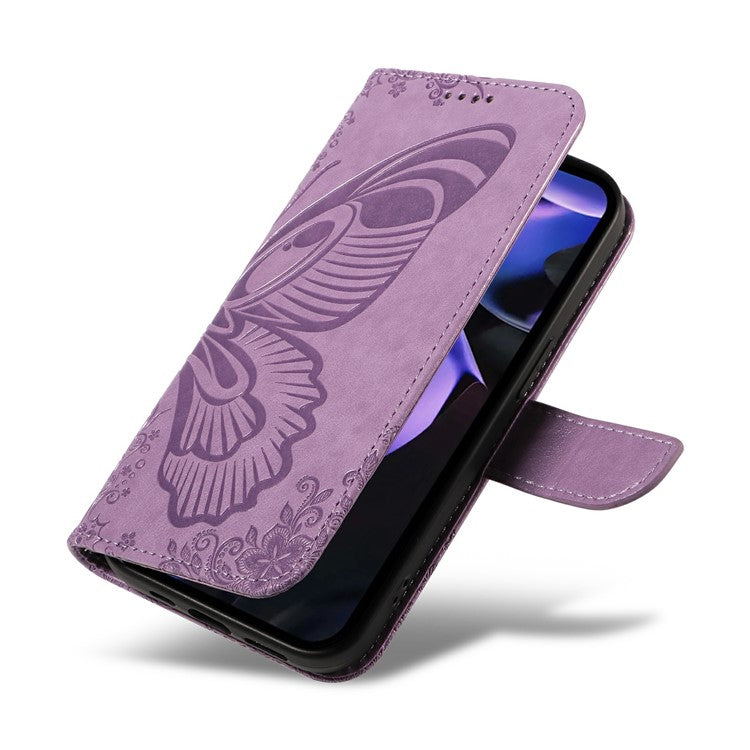 For Google Pixel 9a Case Butterfly Pattern Leather Wallet Flip Phone Cover - Light Purple