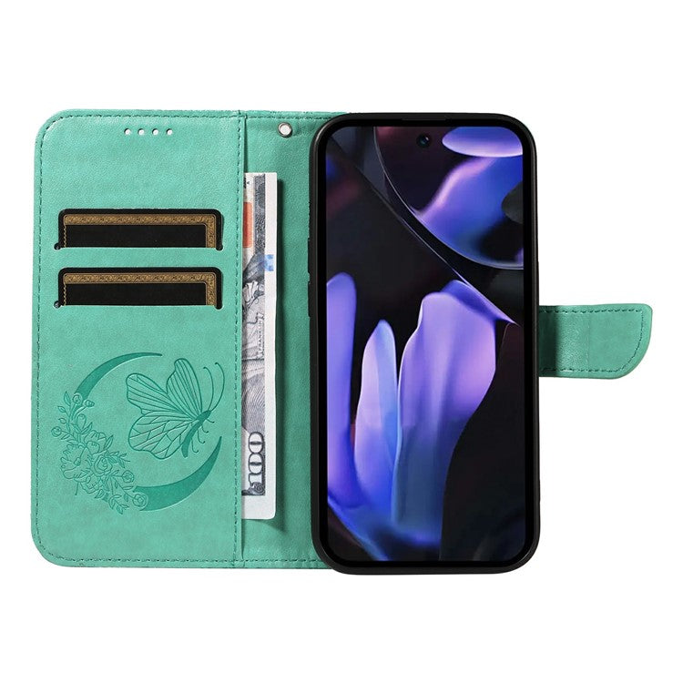 For Google Pixel 9a Case Butterfly Pattern Leather Wallet Flip Phone Cover - Green