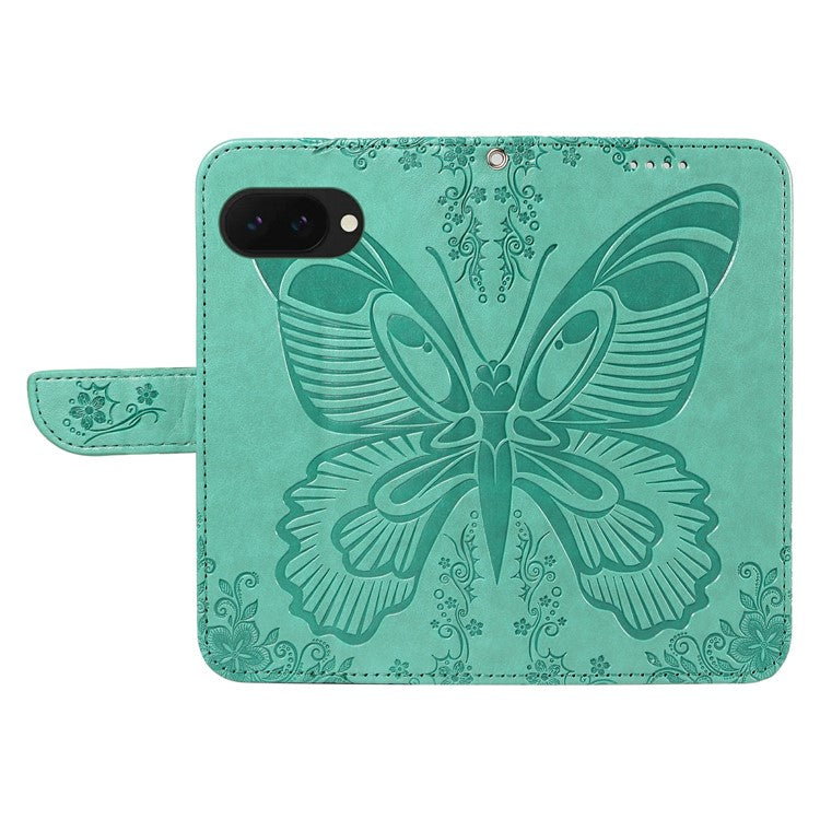 For Google Pixel 9a Case Butterfly Pattern Leather Wallet Flip Phone Cover - Green