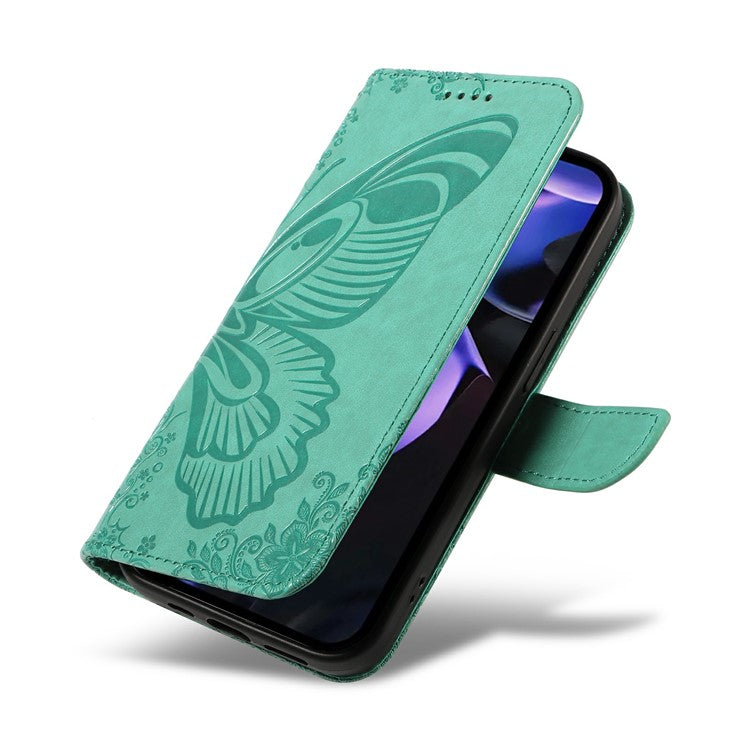 For Google Pixel 9a Case Butterfly Pattern Leather Wallet Flip Phone Cover - Green