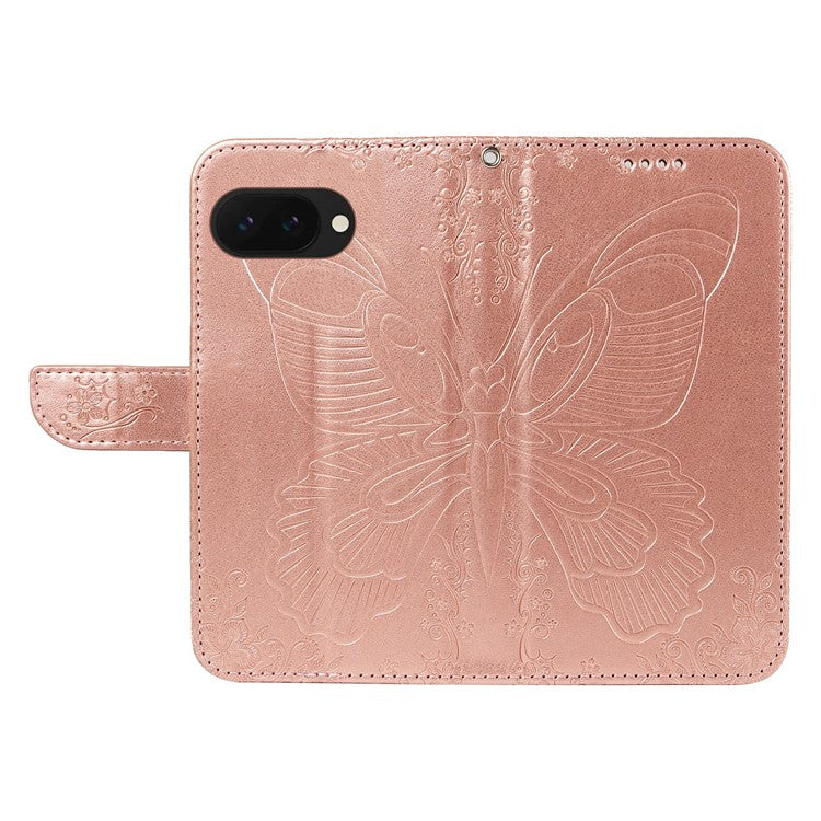 For Google Pixel 9a Case Butterfly Pattern Leather Wallet Flip Phone Cover - Rose Gold