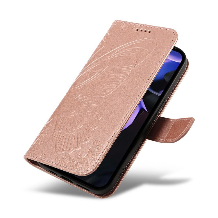 For Google Pixel 9a Case Butterfly Pattern Leather Wallet Flip Phone Cover - Rose Gold