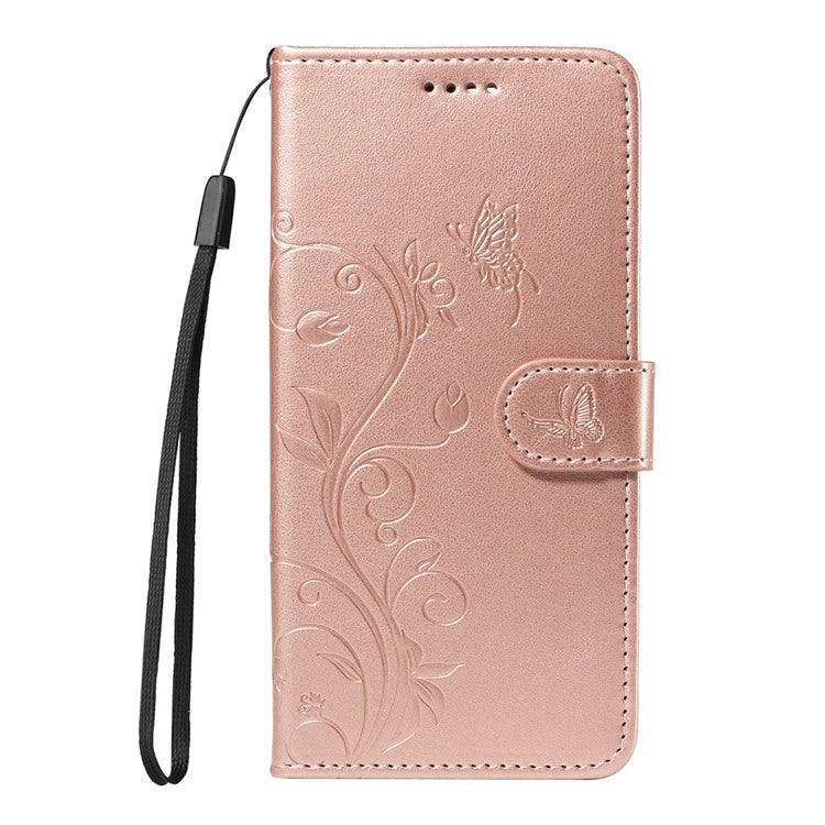 For Google Pixel 9a Case Flower Pattern PU Leather Wallet Phone Cover - Rose Gold