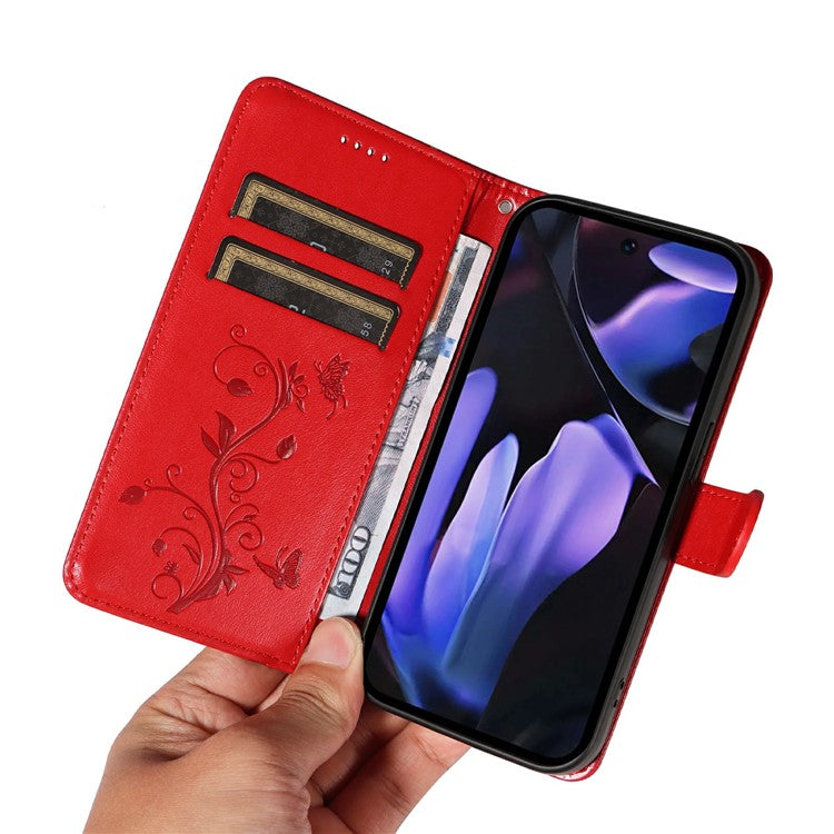 For Google Pixel 9a Case Flower Pattern PU Leather Wallet Phone Cover - Red