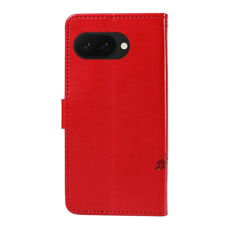 For Google Pixel 9a Case Flower Pattern PU Leather Wallet Phone Cover - Red