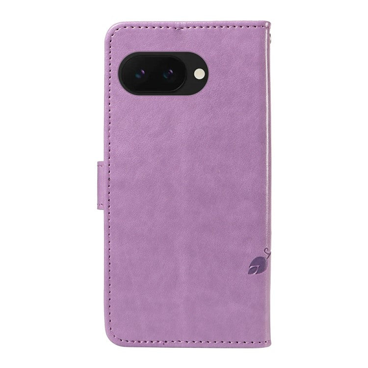 For Google Pixel 9a Case Flower Pattern PU Leather Wallet Phone Cover - Light Purple