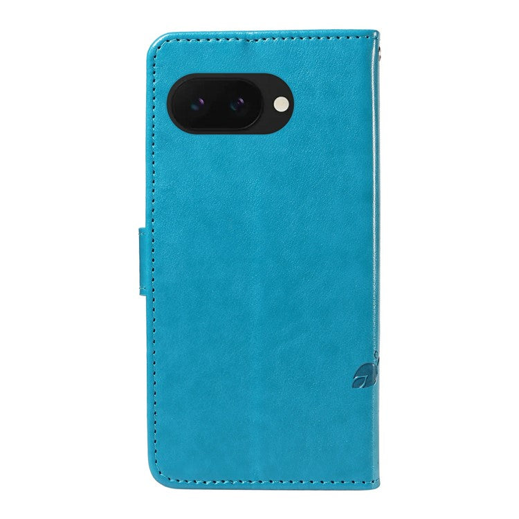 For Google Pixel 9a Case Flower Pattern PU Leather Wallet Phone Cover - Blue