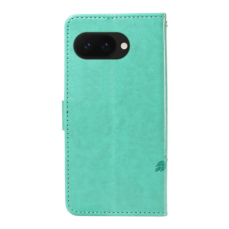 For Google Pixel 9a Case Flower Pattern PU Leather Wallet Phone Cover - Green