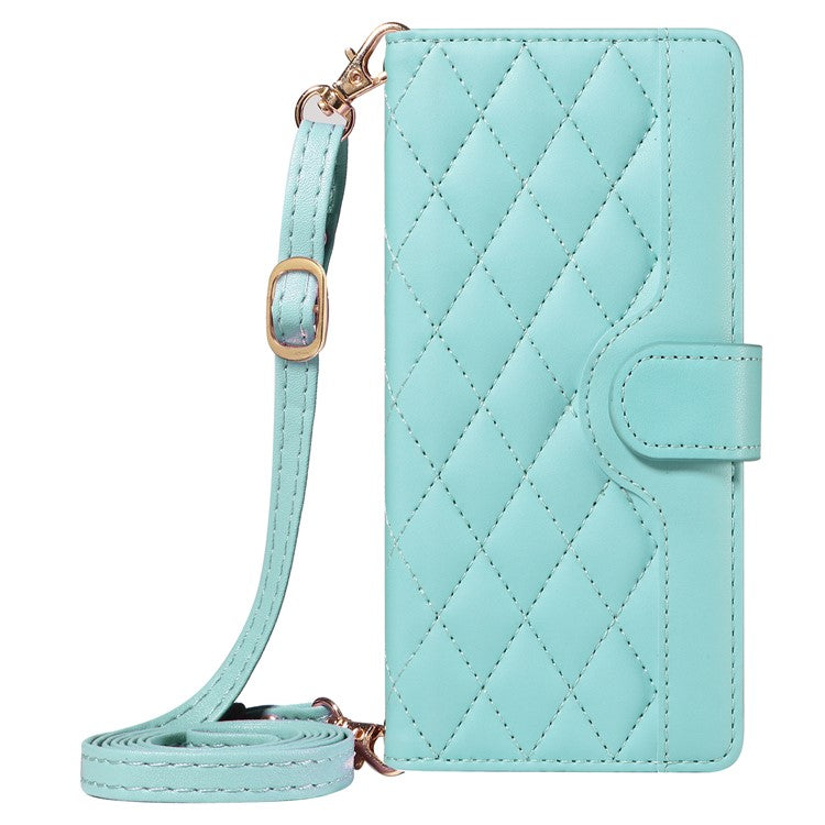 For Samsung Galaxy A36 5G / A56 5G Wallet Case Rhombus Leather Phone Cover with Shoulder Strap, Wrist Strap - Green