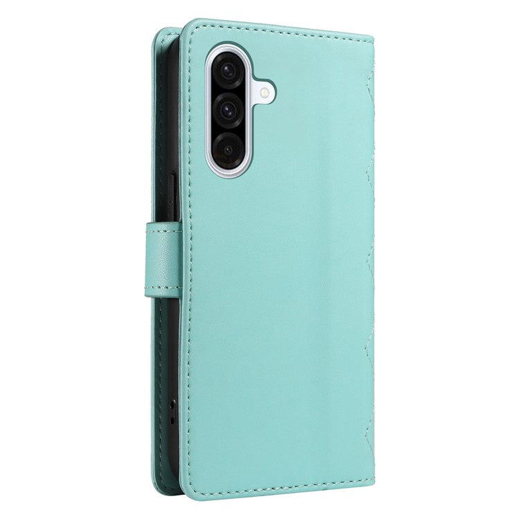 For Samsung Galaxy A36 5G / A56 5G Wallet Case Rhombus Leather Phone Cover with Shoulder Strap, Wrist Strap - Green