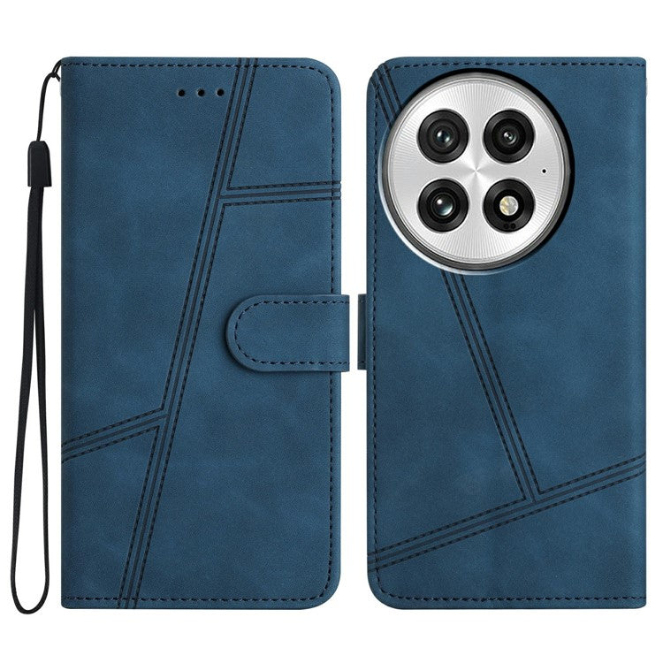 For OnePlus 13 Case Flip Leather Retro Phone Cover Lines Imprinted - Blue