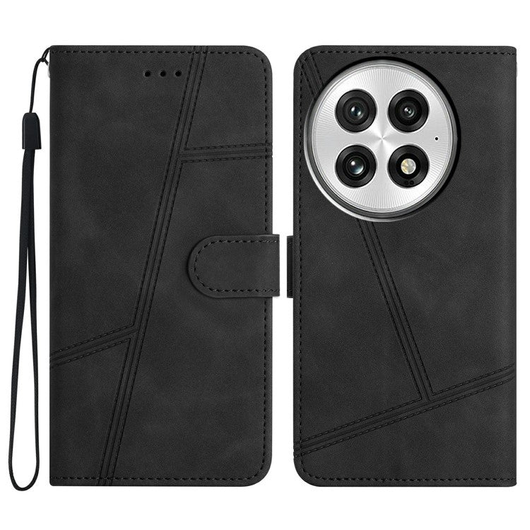 For OnePlus 13 Case Flip Leather Retro Phone Cover Lines Imprinted - Black