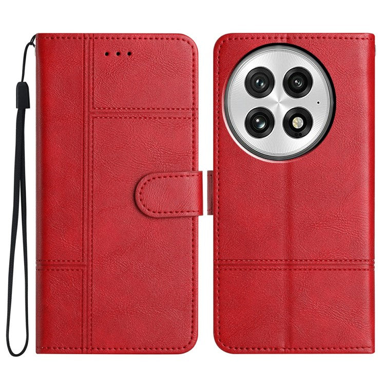 For OnePlus 13 Case Line Imprinted PU Leather Wallet Phone Cover - Red