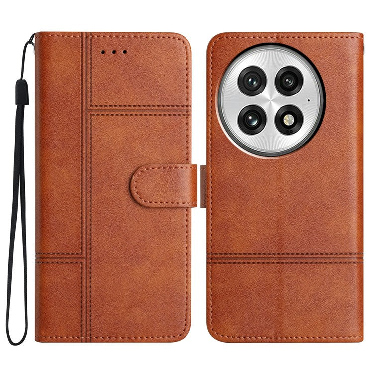 For OnePlus 13 Case Line Imprinted PU Leather Wallet Phone Cover - Brown