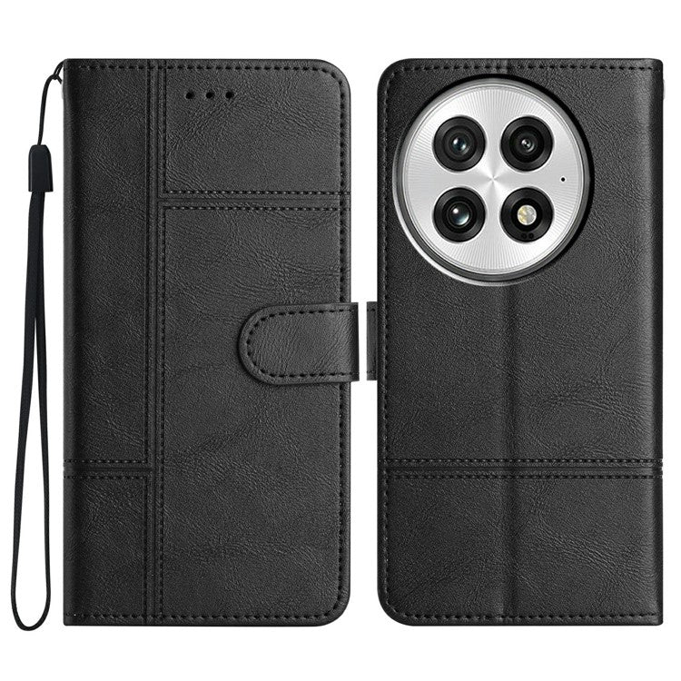 For OnePlus 13 Case Line Imprinted PU Leather Wallet Phone Cover - Black