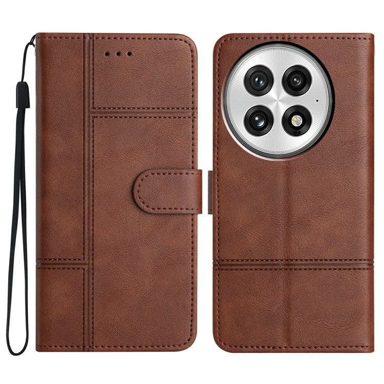 For OnePlus 13 Case Line Imprinted PU Leather Wallet Phone Cover - Coffee