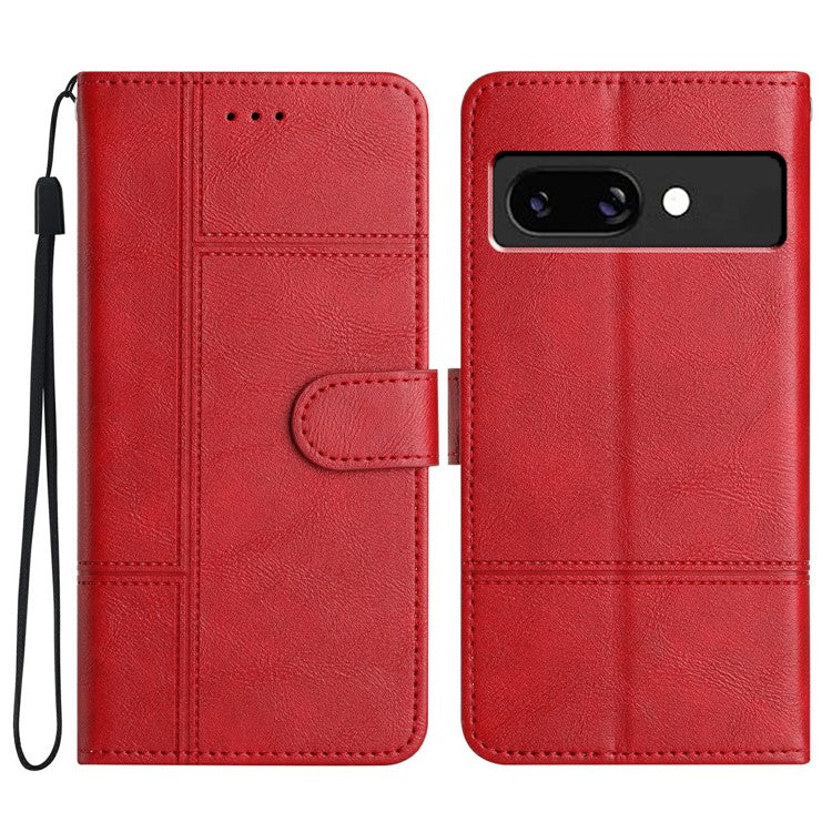 For Google Pixel 9a Case Line Imprinted PU Leather Wallet Phone Cover - Red