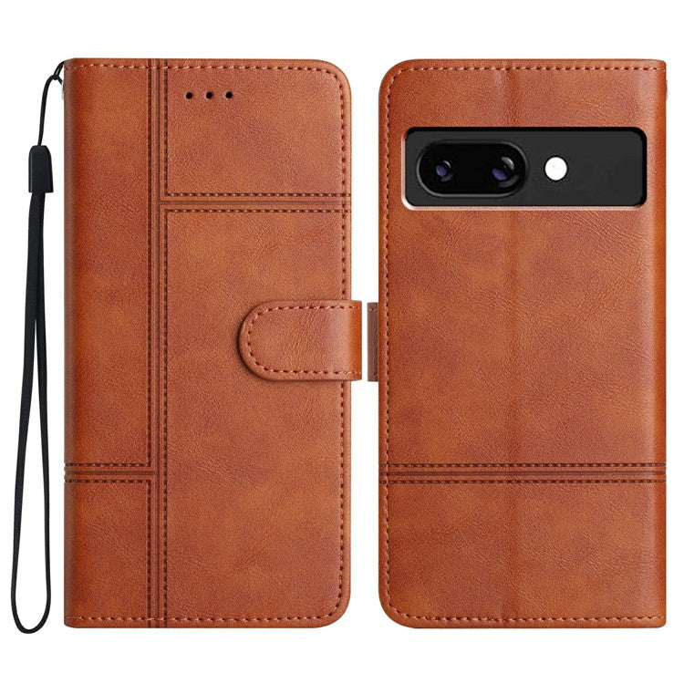 For Google Pixel 9a Case Line Imprinted PU Leather Wallet Phone Cover - Brown