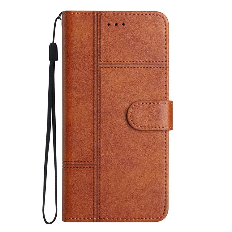 For Google Pixel 9a Case Line Imprinted PU Leather Wallet Phone Cover - Brown