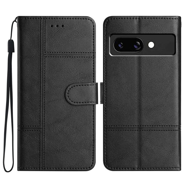 For Google Pixel 9a Case Line Imprinted PU Leather Wallet Phone Cover - Black