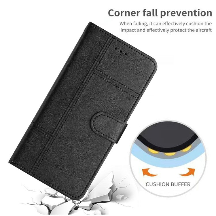 For Google Pixel 9a Case Line Imprinted PU Leather Wallet Phone Cover - Black