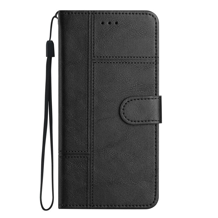 For Google Pixel 9a Case Line Imprinted PU Leather Wallet Phone Cover - Black