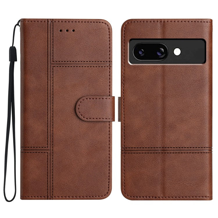 For Google Pixel 9a Case Line Imprinted PU Leather Wallet Phone Cover - Coffee