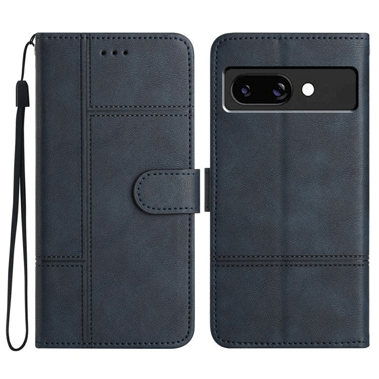 For Google Pixel 9a Case Line Imprinted PU Leather Wallet Phone Cover - Blue