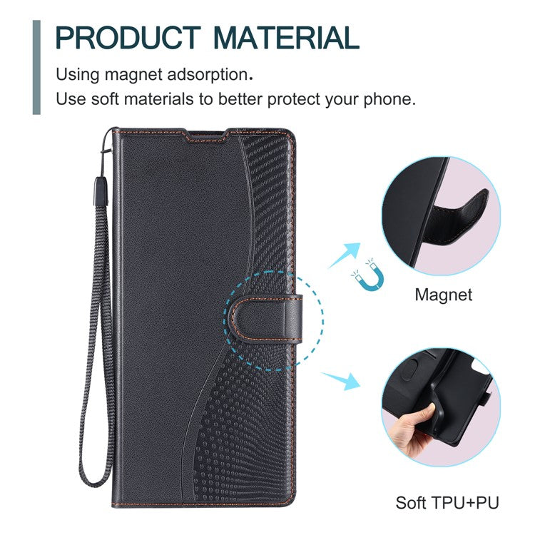 For Samsung Galaxy S25 Case Dots Imprinted PU Leather Flip Phone Cover with Card Slot, Strap - Black